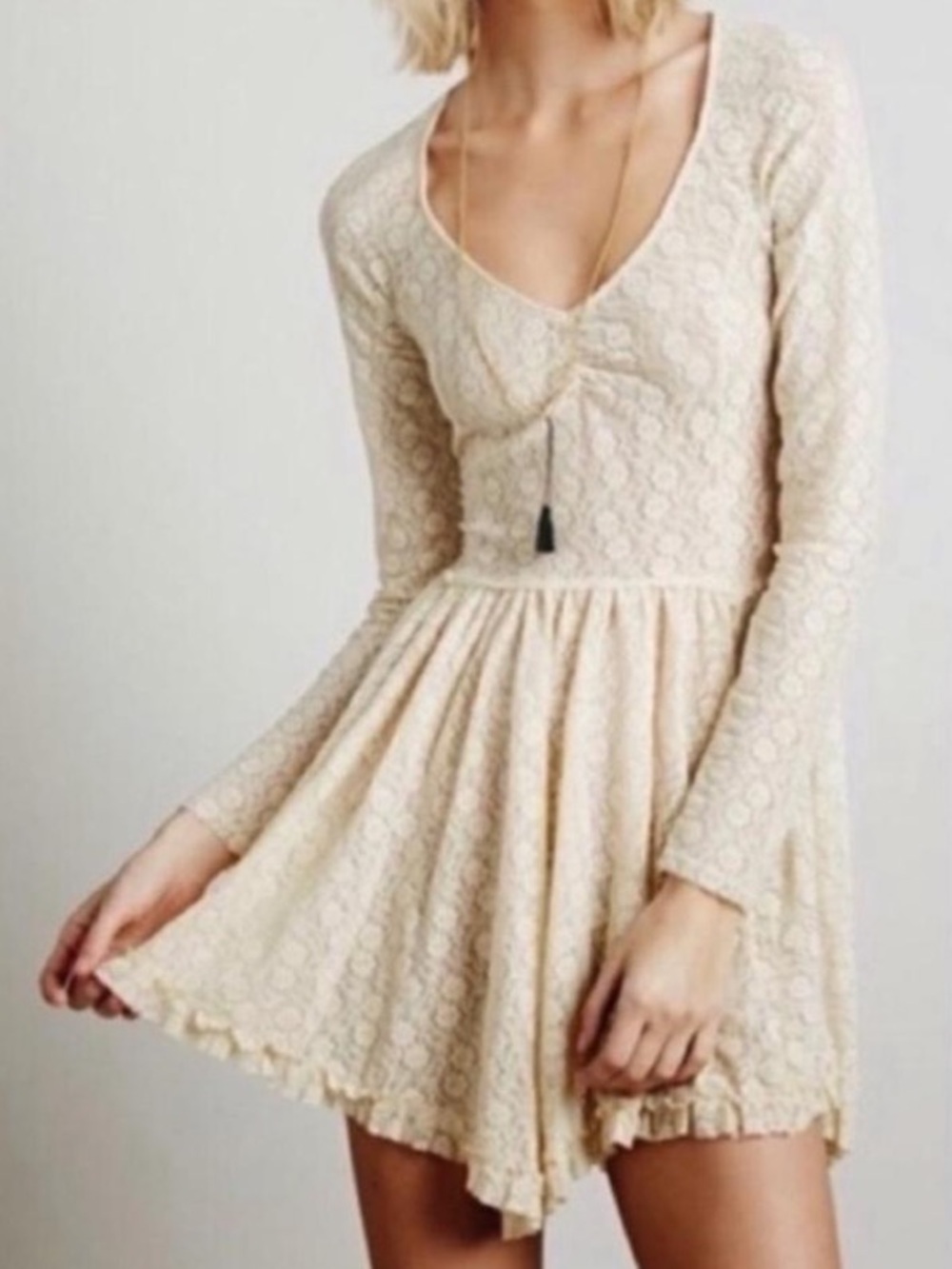 Intimately By Free People Ivory Lace Sheer Romantic skater Festival dress large